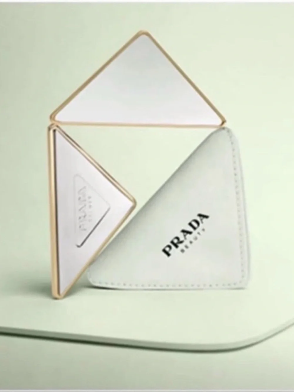 Prada Gold and Silver Triangle Compact Mirror